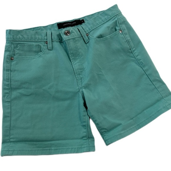 Calvin Klein Vintage Teal 5-Pocket High Waist Stretch Denim Shorts‎ - Picture 1 of 5